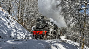 Steam train journey in snow